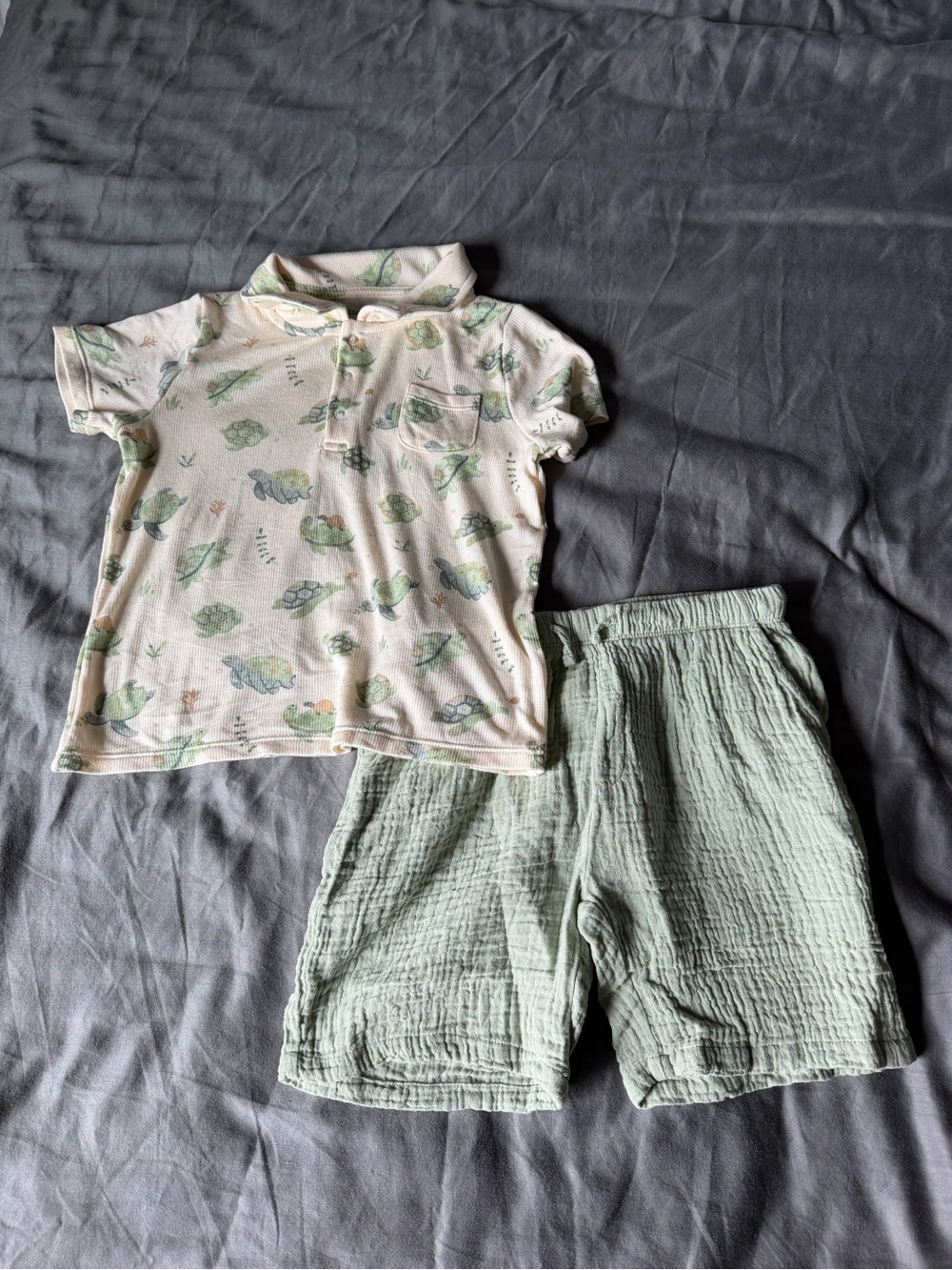 Angel Dear Mint Green Turtle Pajama Set with Short Sleeve Top